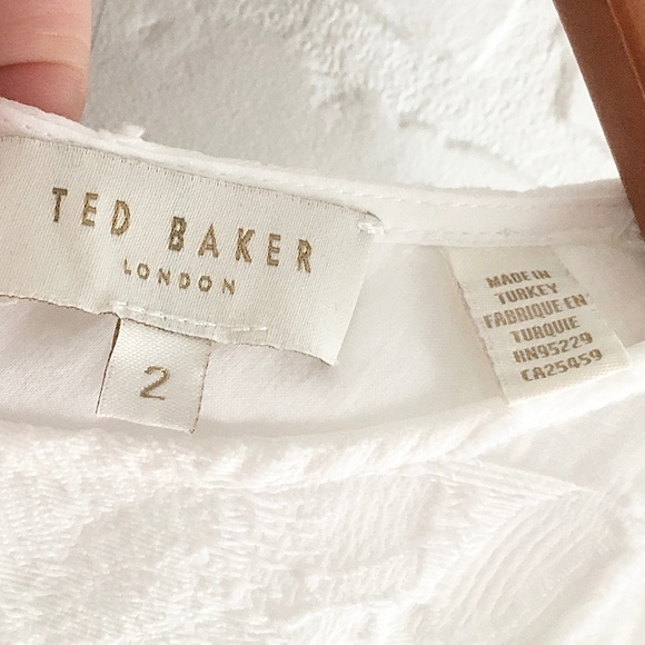 TED BAKER LONDON Mini Dress Maylee Floral Appliqué Tie-front Cotton White 6 - Picture 9 of 16